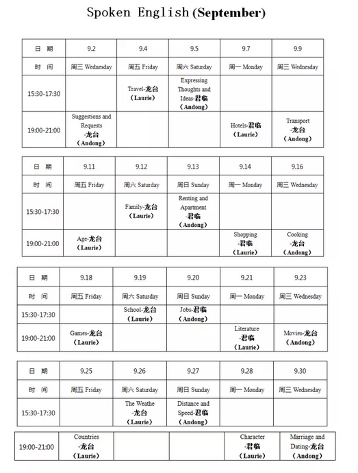 【全外教口语俱乐部】南京新航道9月口语话题