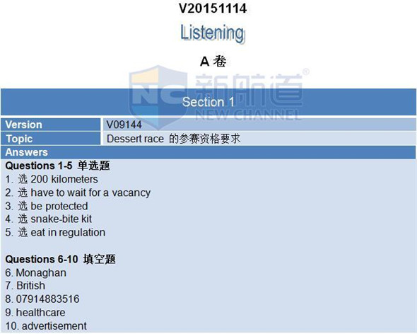 2015年11月14日雅思机经回忆+答案