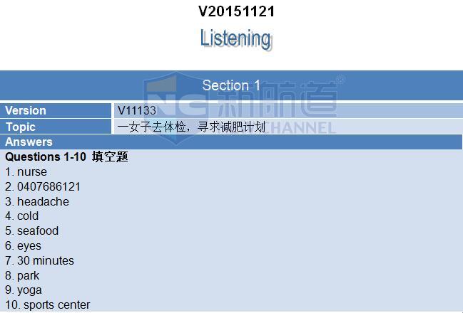 2015年11月21日雅思机经回忆-听力机经