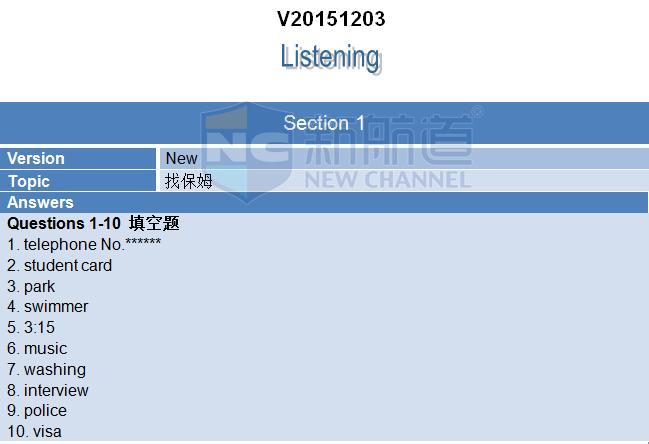 2015年12月3日雅思听力机经回忆