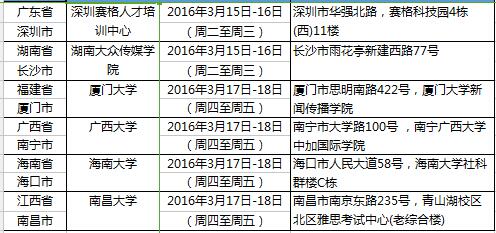 2016年3月19日全国雅思各考点口试时间安排-普通类雅思考试