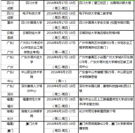 2016年8月20日雅思口试时间安排  普通类雅思考试