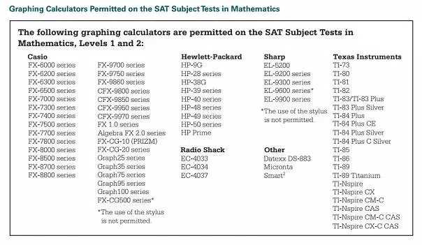 SAT考试之计算器型号要求