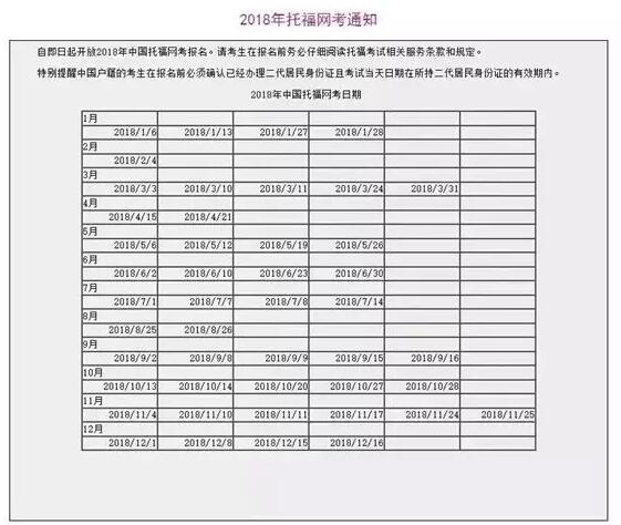 2018年托福考试时间